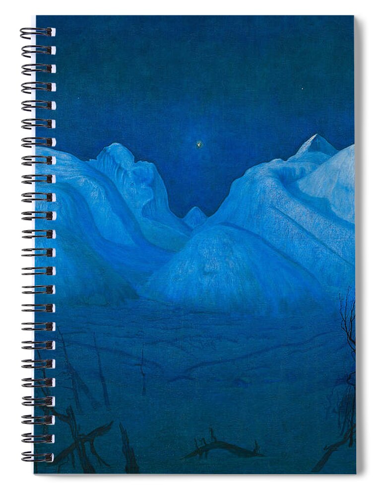Harald Sohlberg Spiral Notebook featuring the painting Winter Night In The Mountains #3 by Harald Sohlberg