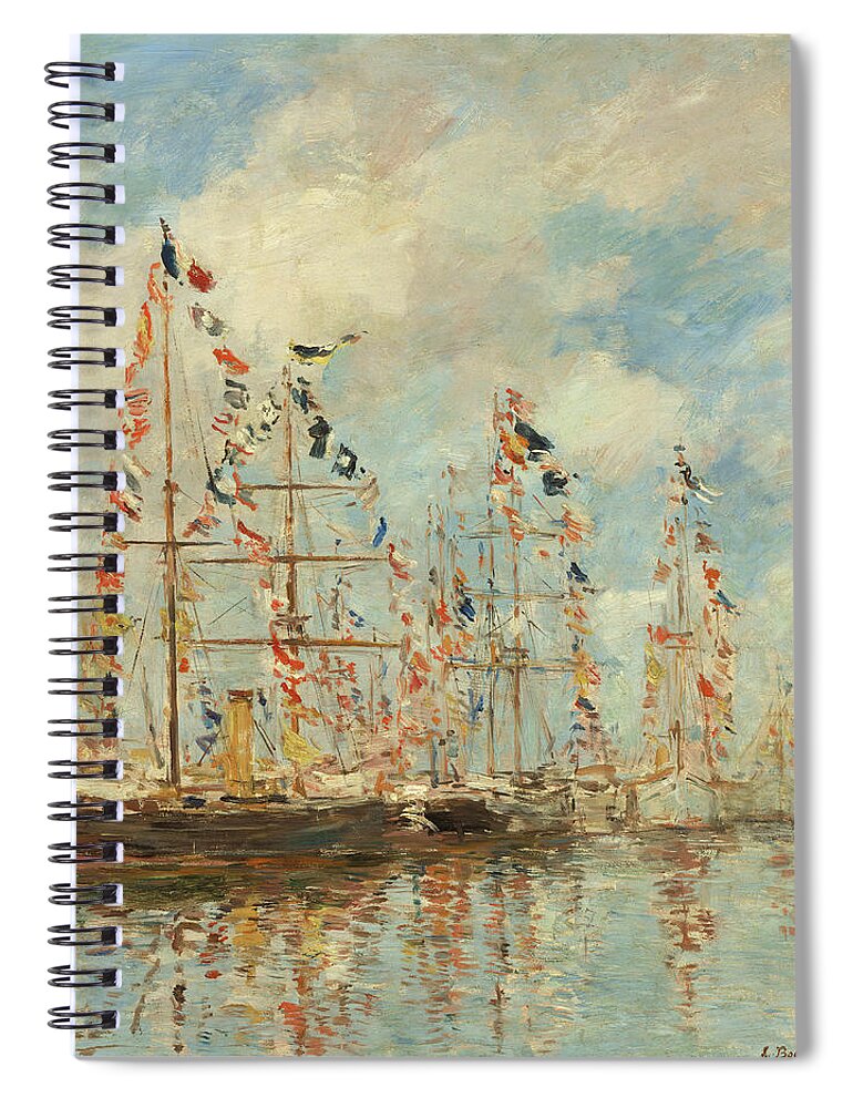 Eugne Boudin Spiral Notebook featuring the painting Yacht Basin At Trouville-Deauville #3 by Eugene Boudin