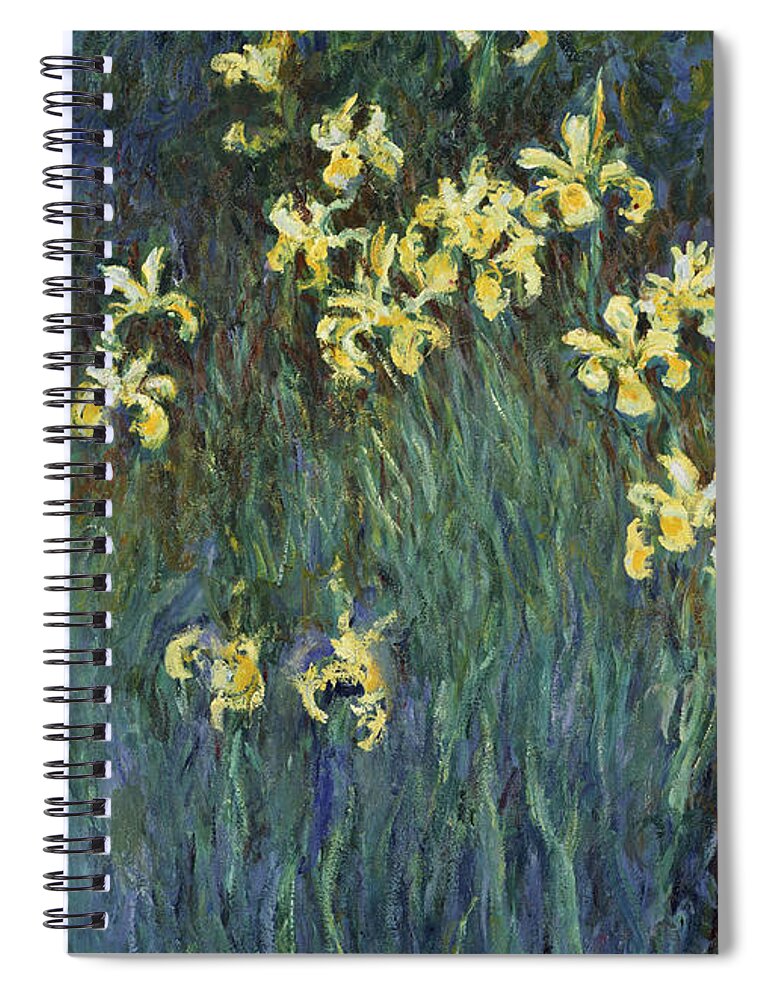 Claude Monet Spiral Notebook featuring the painting Yellow Irises by Claude Monet
