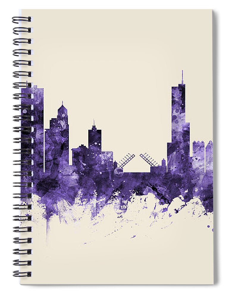 Chicago Spiral Notebook featuring the digital art Chicago Illinois Skyline #31 by Michael Tompsett