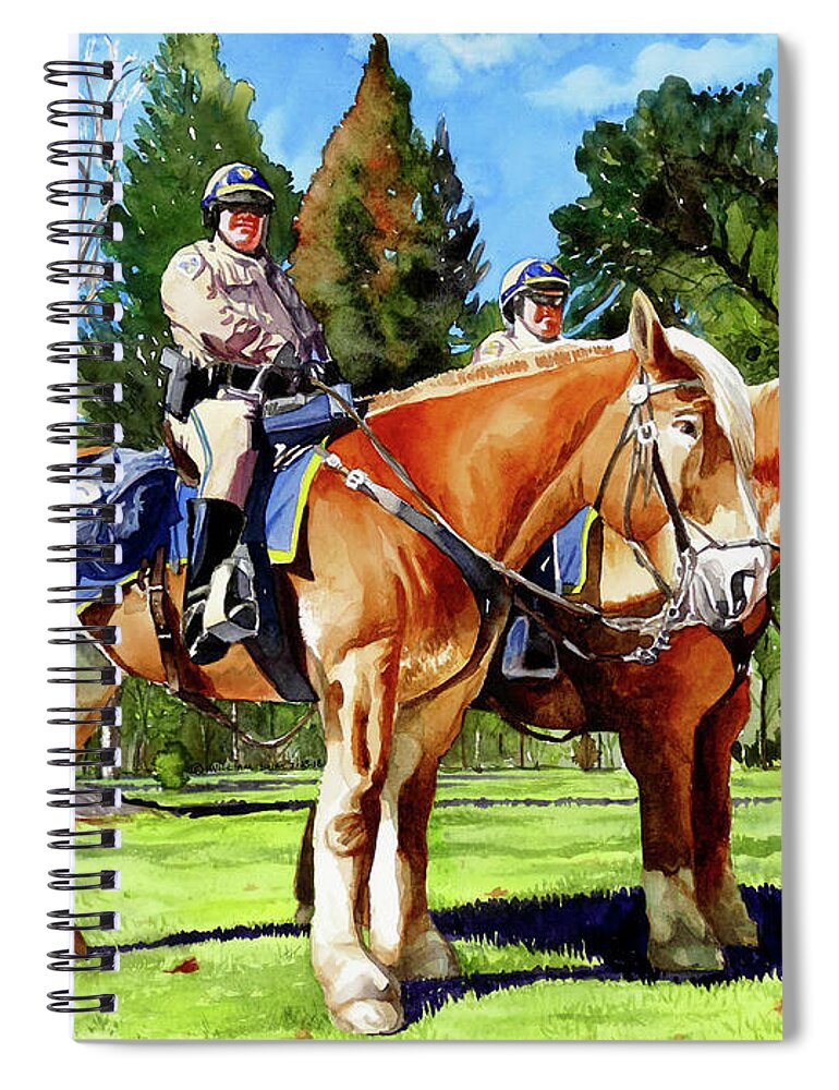 California Highway Patrol Spiral Notebook featuring the painting #310 CHP Horses #310 by William Lum