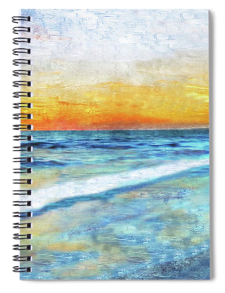 Aqua Spiral Notebook featuring the painting Seascape Sunrise Impressionist Digital Painting 31a by Ricardos Creations
