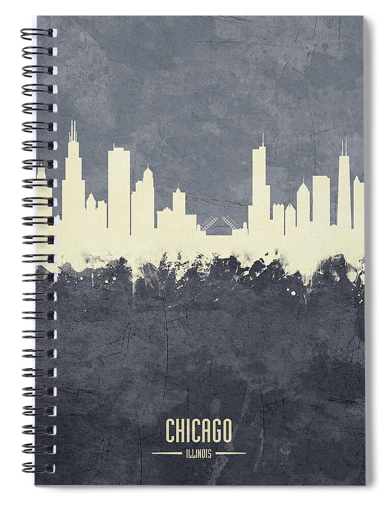 Chicago Spiral Notebook featuring the digital art Chicago Illinois Skyline #32 by Michael Tompsett