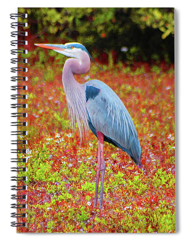 Blue Heron Spiral Notebook featuring the digital art 33- Magic Garden by Joseph Keane