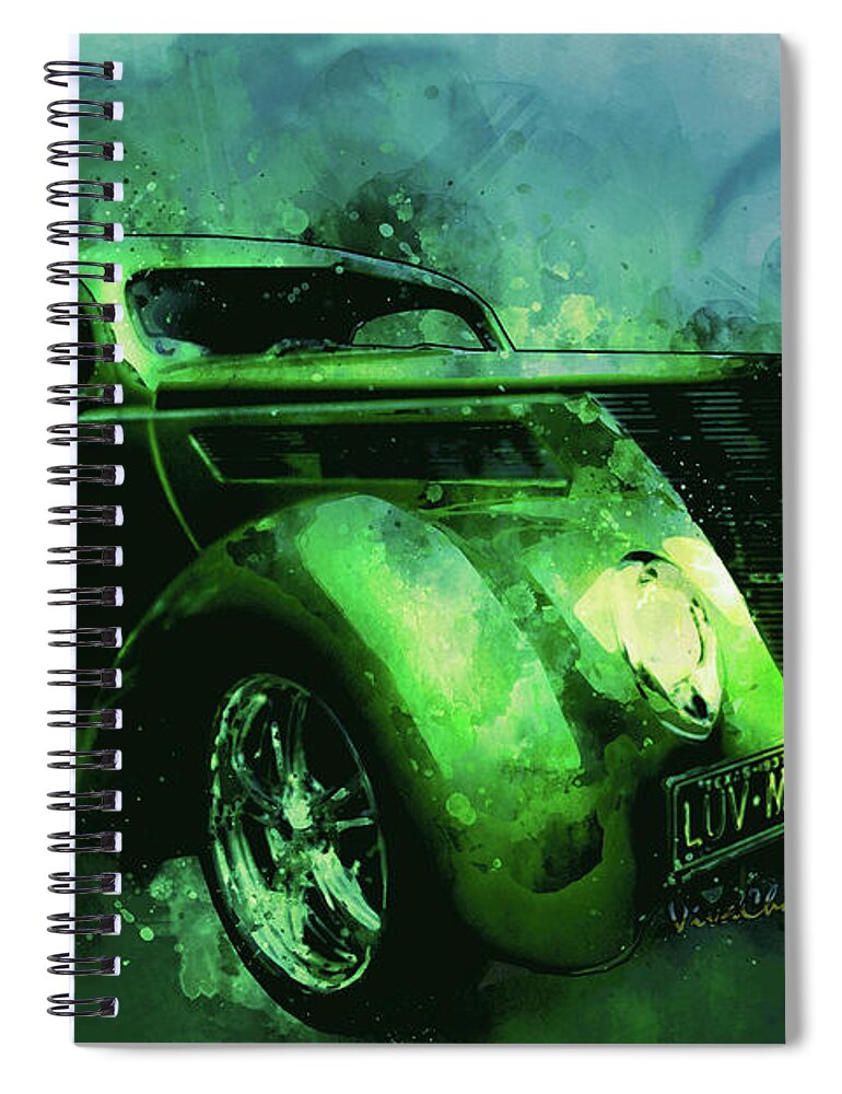 37 Spiral Notebook featuring the photograph 37 Ford Street Rod Luv Me Green Meanie by Chas Sinklier