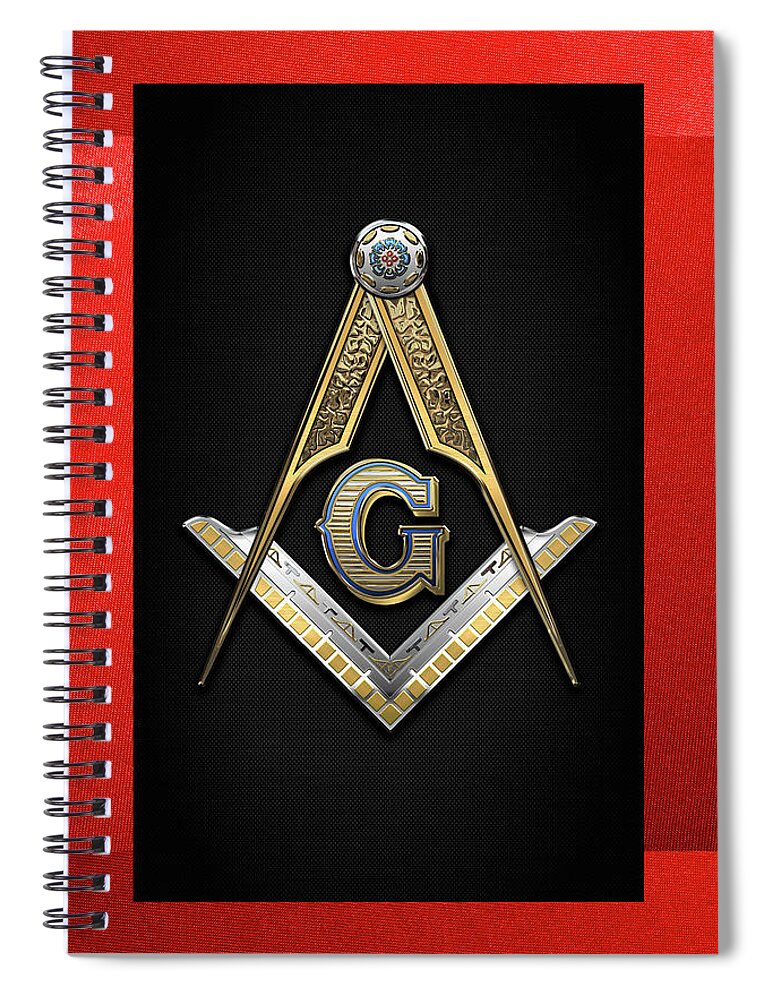 'ancient Brotherhoods' Collection By Serge Averbukh Spiral Notebook featuring the digital art 3rd Degree Mason - Master Mason Jewel on Red and Black Canvas by Serge Averbukh