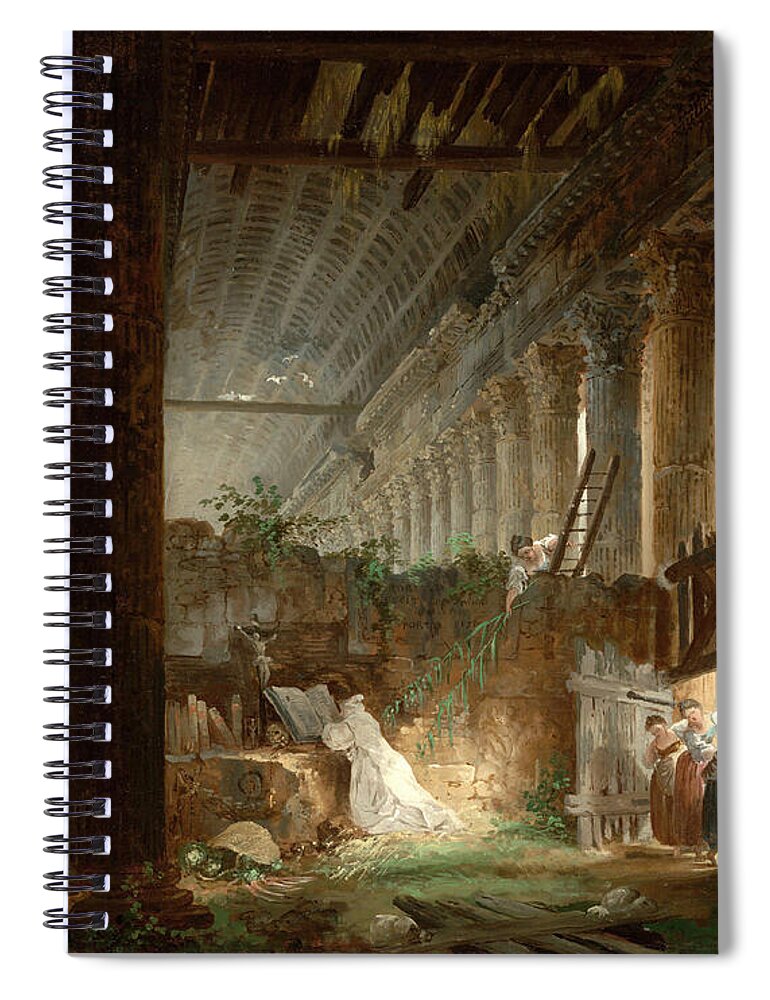 Hubert Robert Spiral Notebook featuring the painting A Hermit Praying in the Ruins of a Roman Temple by Hubert Robert