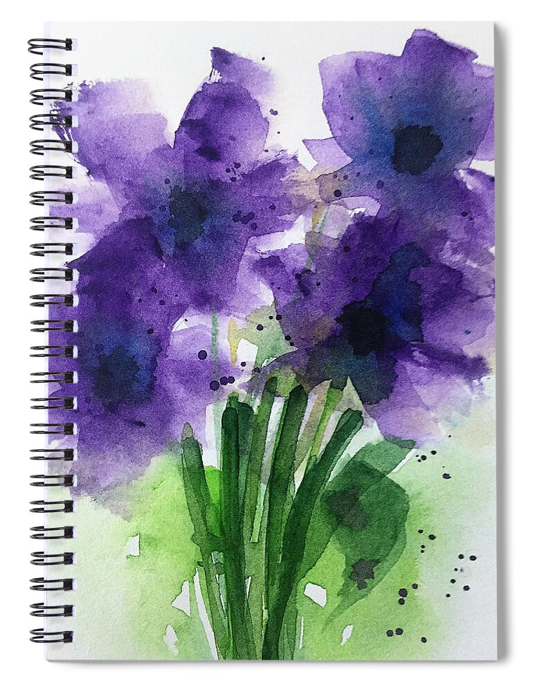 Purple Flowers Spiral Notebook featuring the painting 4 Abstract Purple Flowers by Britta Zehm