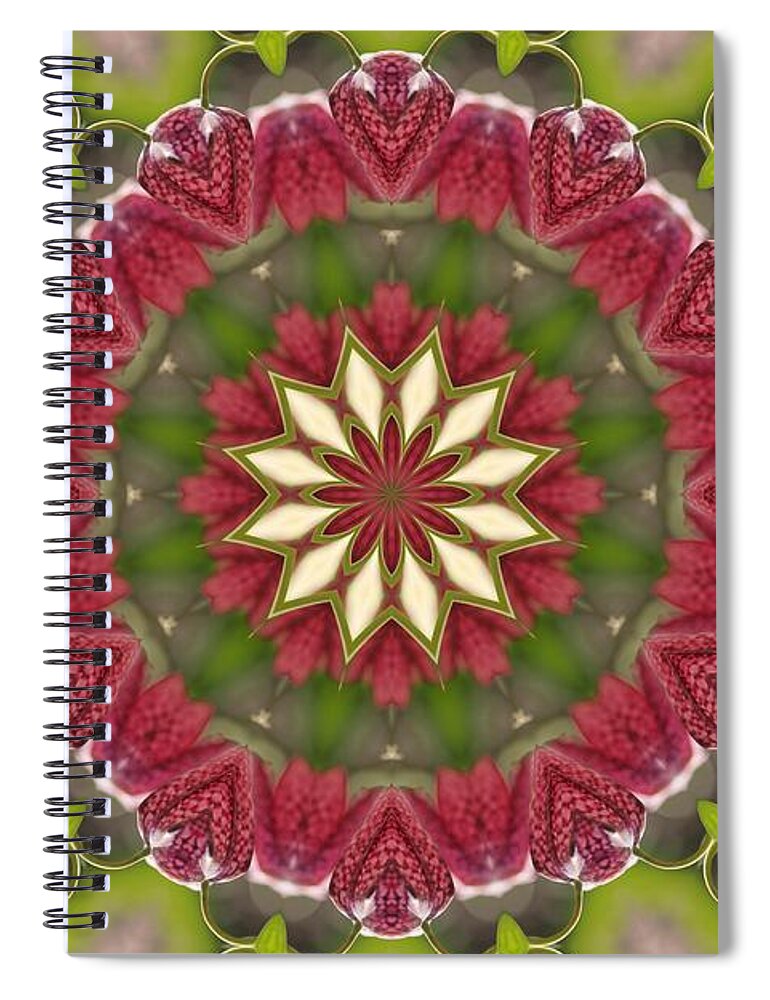 Mccombie Spiral Notebook featuring the digital art Checkered Lilies Mandala #2 by J McCombie