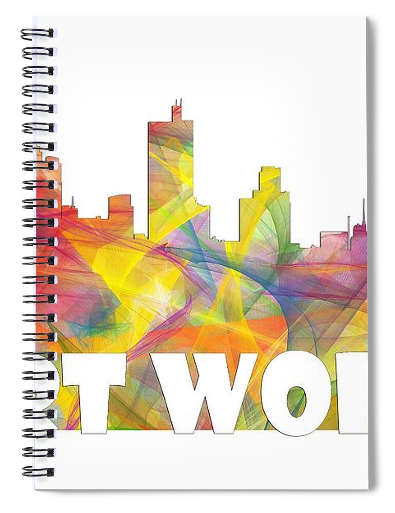 Fort Worth Texas Skyline Spiral Notebook featuring the digital art Fort Worth Texas Skyline #4 by Marlene Watson