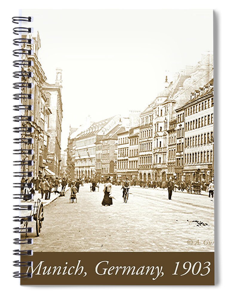 Munich Spiral Notebook featuring the photograph Munich, Germany, Street Scene, 1903, Vintage Photograph #2 by A Macarthur Gurmankin