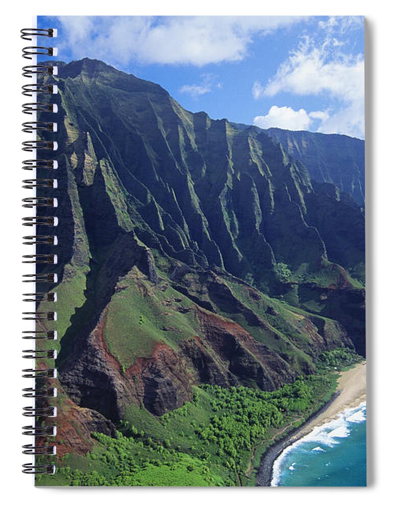 Aerial Spiral Notebook featuring the photograph Na Pali Coast Aerial #4 by Bob Abraham - Printscapes
