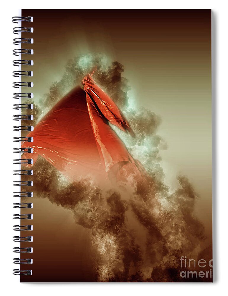 Red Spiral Notebook featuring the photograph Red flag on black background #4 by Humourous Quotes