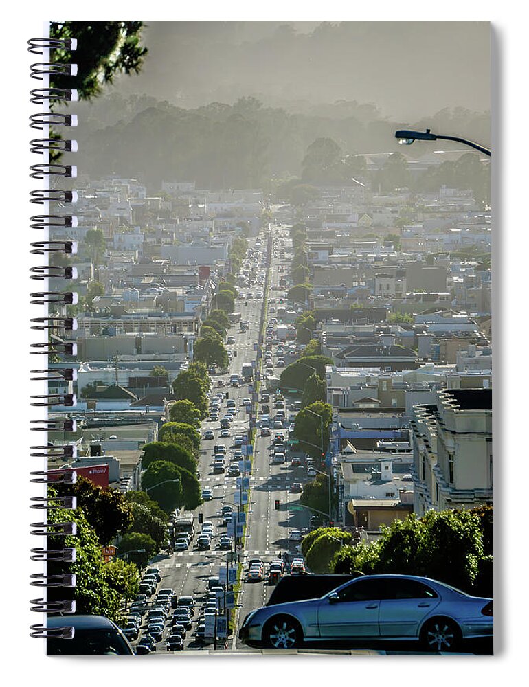 San Spiral Notebook featuring the photograph San Francisco City Neighborhoods And Street Views On Sunny Day #4 by Alex Grichenko