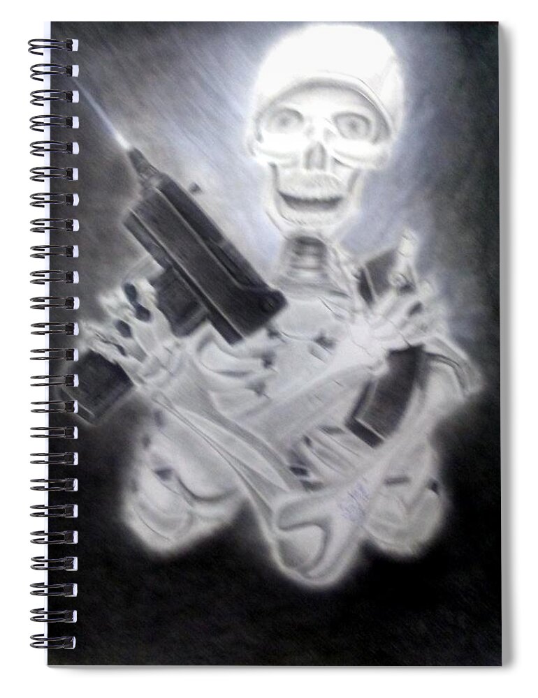 Donald C-note Hooker Spiral Notebook featuring the drawing I See Death Around the Corner by Donald Cnote Hooker