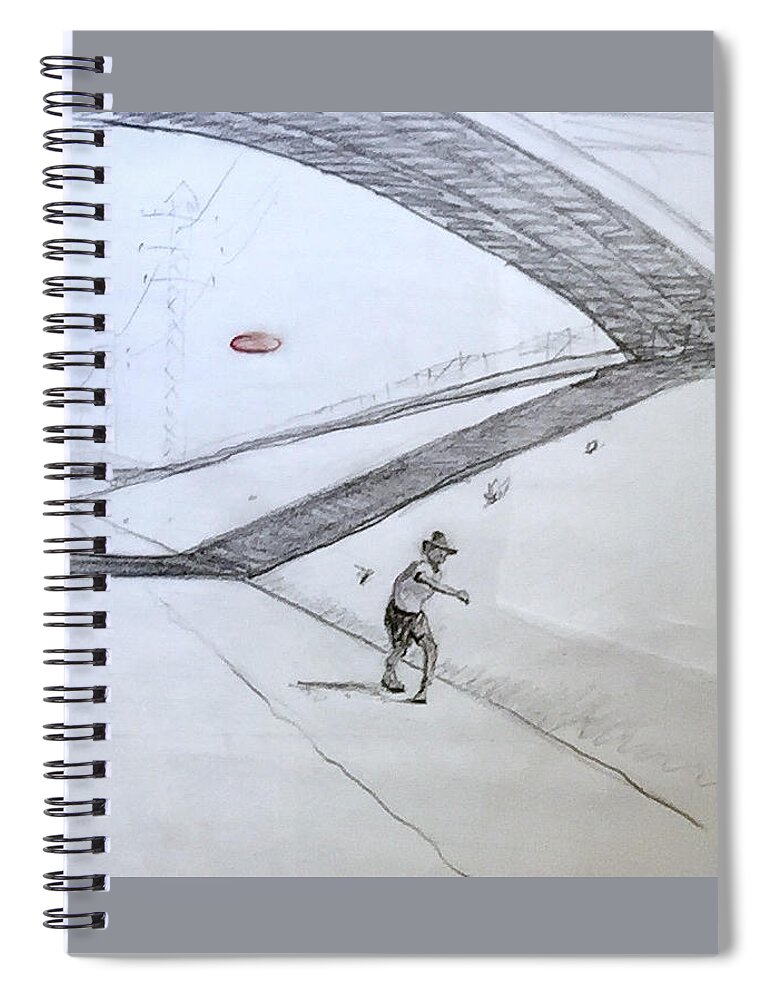 Frisbee Spiral Notebook featuring the drawing 4th Street Frisbee by Richard Willson