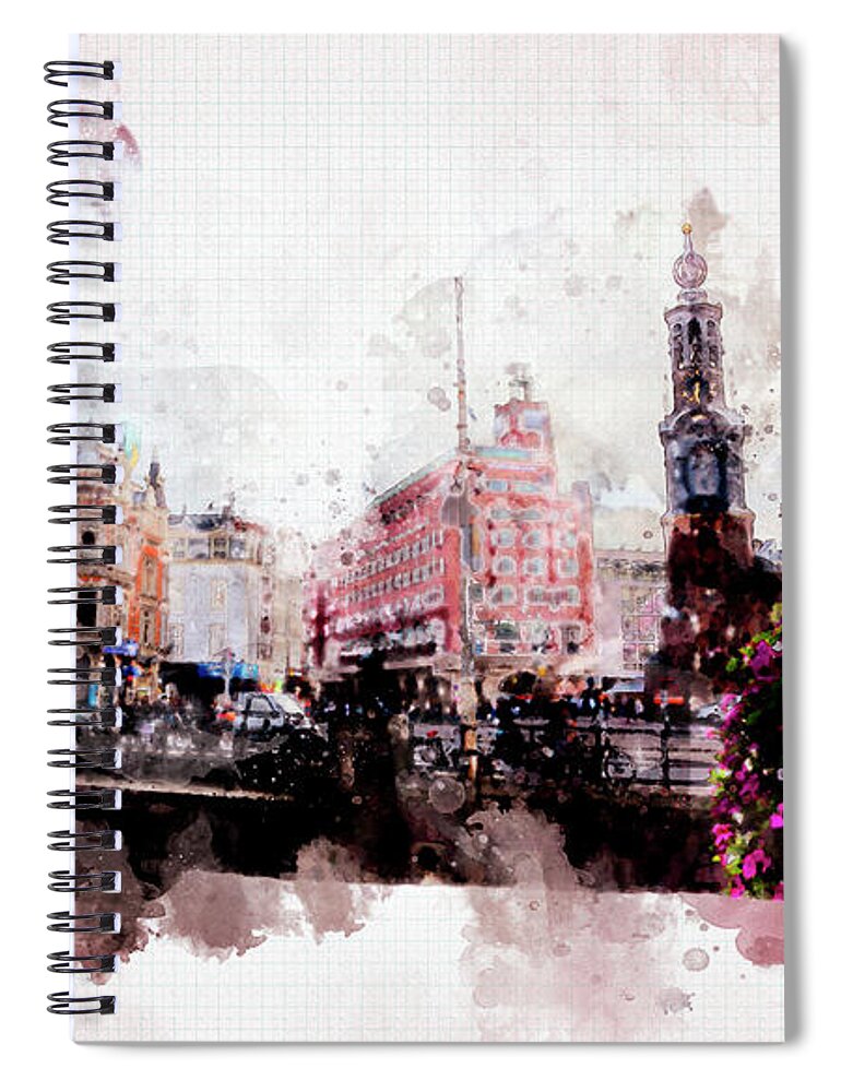 Dutch Spiral Notebook featuring the digital art City Life In Watercolor Style #3 by Ariadna De Raadt