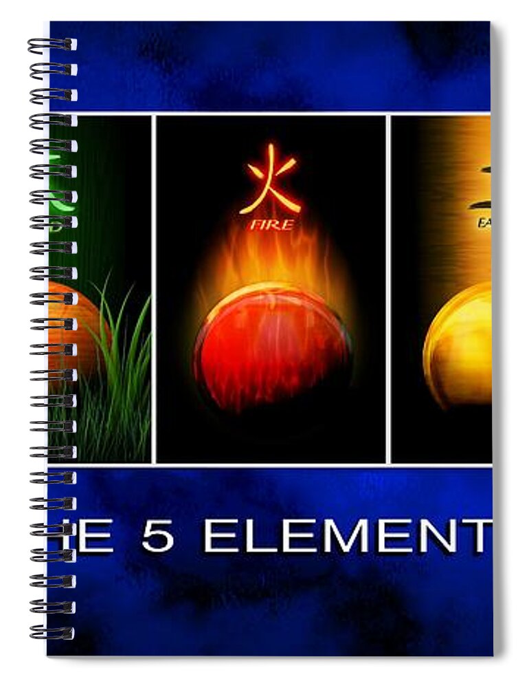 5 Elements Spiral Notebook featuring the digital art Asian Art 5 ELEMENTS of TCM by John Wills