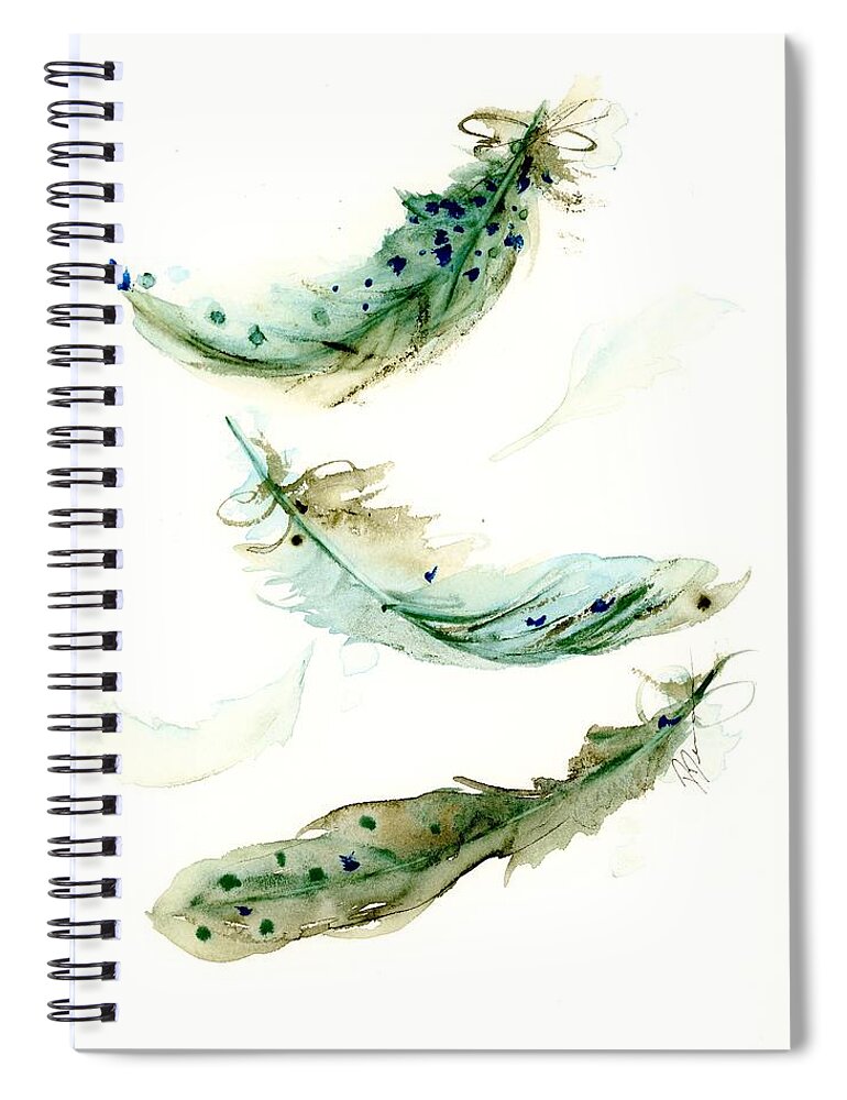Watercolor Feathers Spiral Notebook featuring the painting 5 Feathers by Dawn Derman