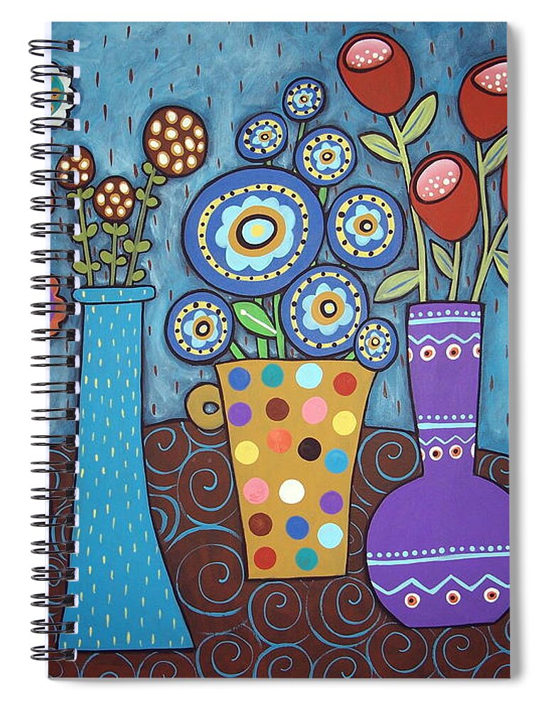 Flowers Spiral Notebook featuring the painting 5 Flower Pots by Karla Gerard