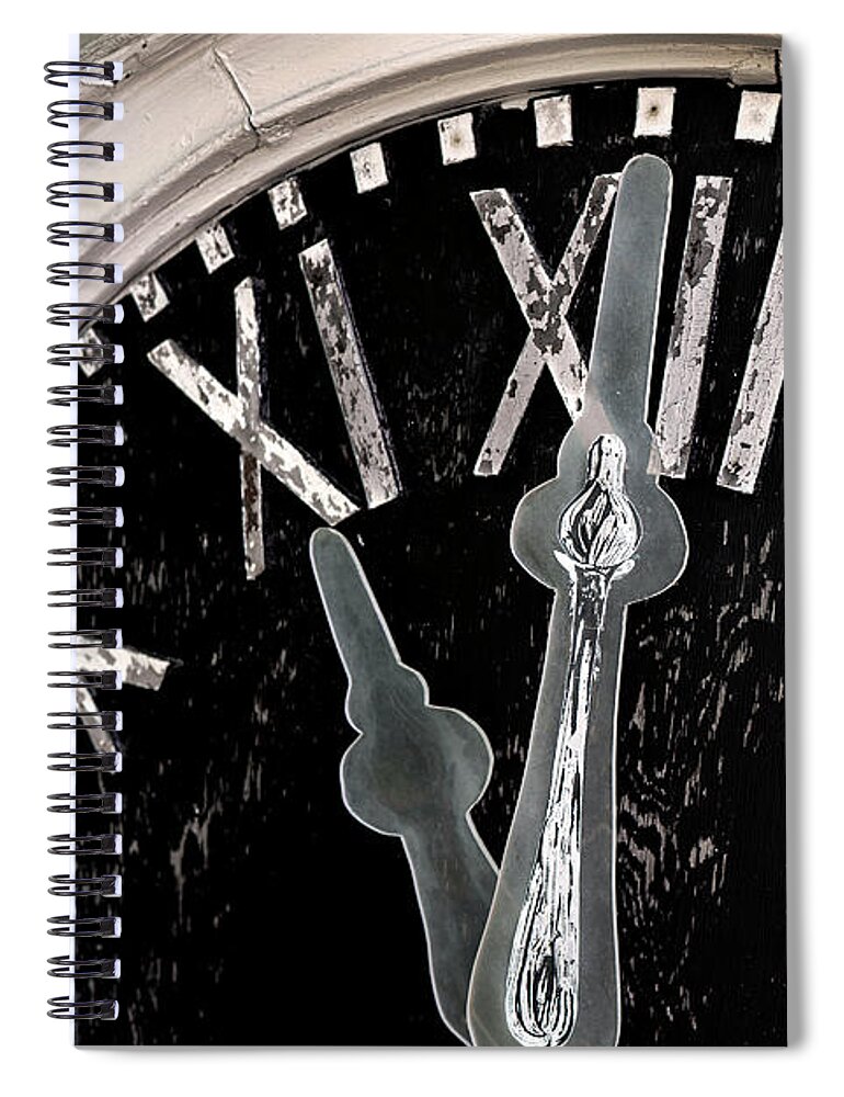 Clock Spiral Notebook featuring the photograph 11 O'Clock on Abandoned Old Clock by Phil Cardamone