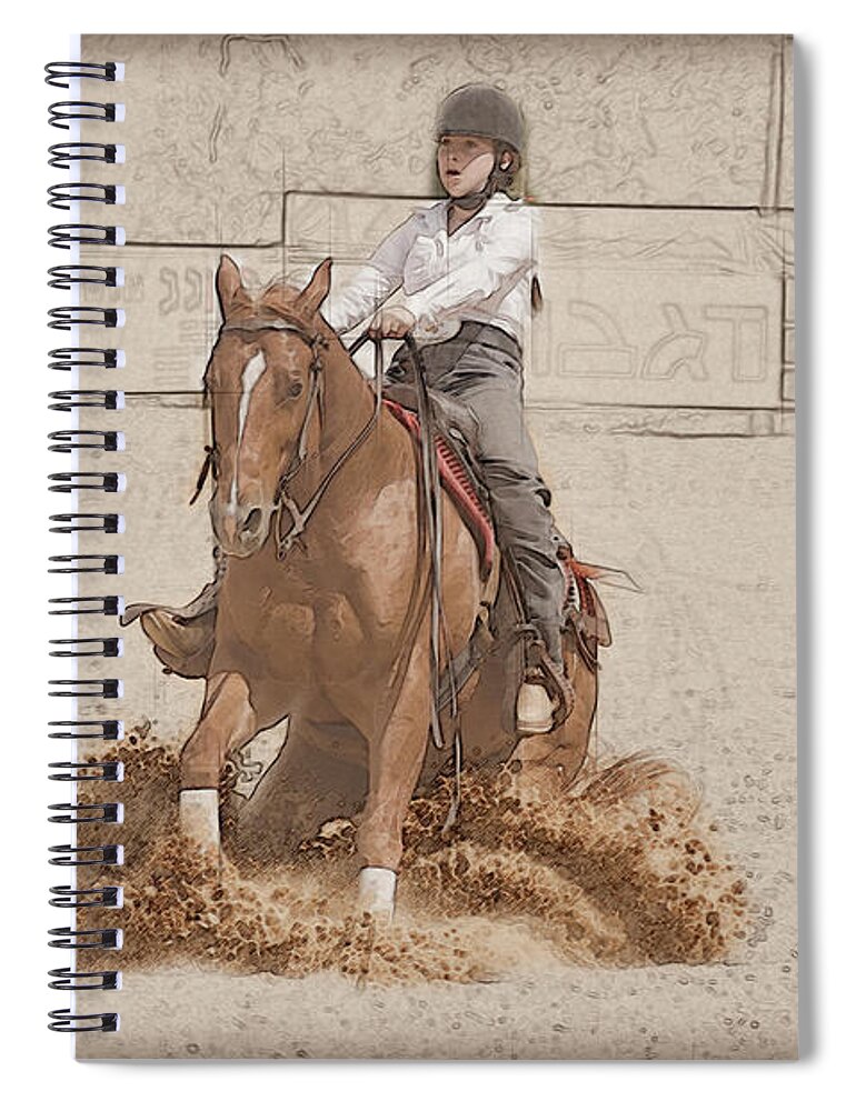 Western Style Spiral Notebook featuring the photograph Reining competition #5 by Humourous Quotes