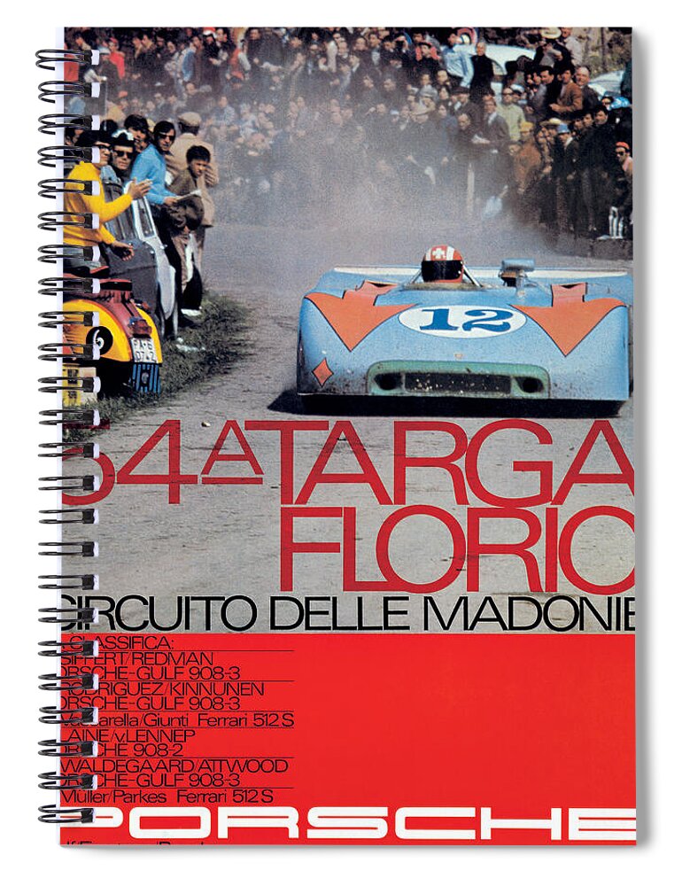 54th Spiral Notebook featuring the digital art 54th Targa Florio Porsche Race Poster by Georgia Fowler