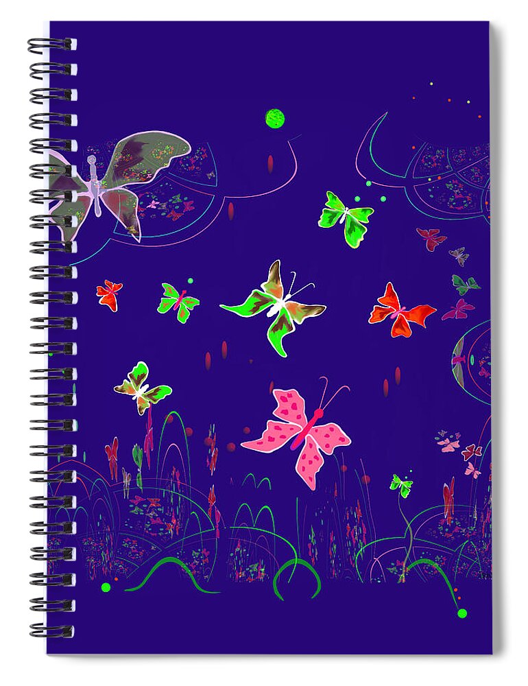 Fractal Spiral Notebook featuring the painting 558  Butterflies V by Irmgard Schoendorf Welch