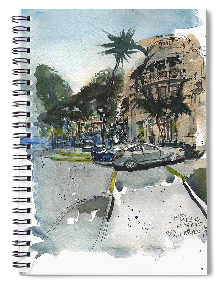 Landscape Spiral Notebook featuring the painting 5th Avenue Naples Bustle by Gaston McKenzie