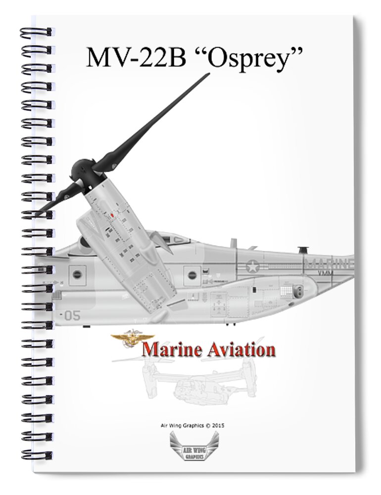 Bell Spiral Notebook featuring the digital art Bell Boeing MV-22B Osprey #8 by Arthur Eggers