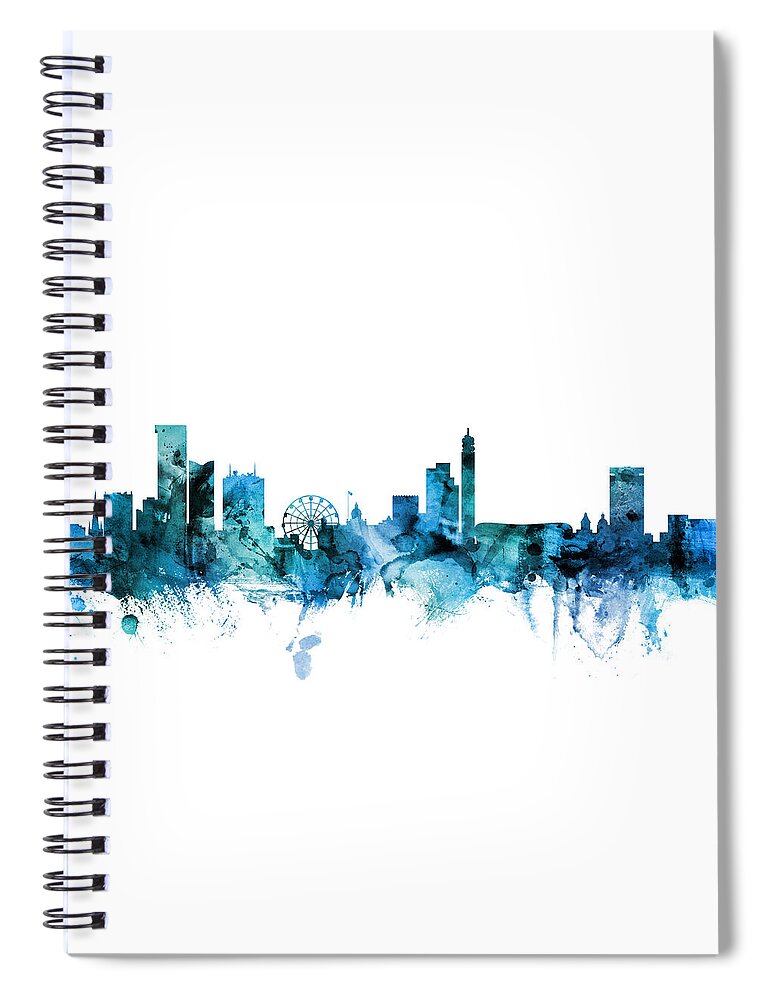 Birmingham Spiral Notebook featuring the digital art Birmingham England Skyline #6 by Michael Tompsett
