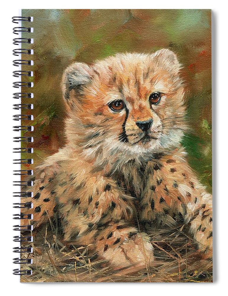 Cheetah Spiral Notebook featuring the painting Cheetah Cub #6 by David Stribbling
