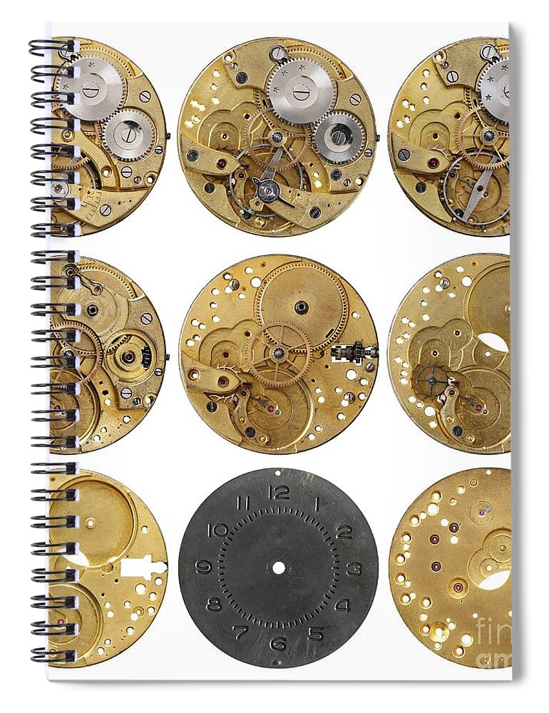 Clock Spiral Notebook featuring the photograph Clockwork mechanism #6 by Michal Boubin