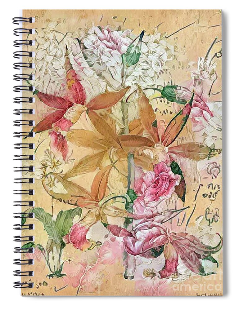 Abstract Floral Spiral Notebook featuring the digital art Shabby Chic Botanical Flowers #6 by Amy Cicconi