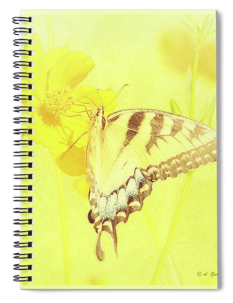 Papilio Glaucus Spiral Notebook featuring the digital art Tiger Swallowtail Butterfly on Cosmos Flower #6 by A Macarthur Gurmankin