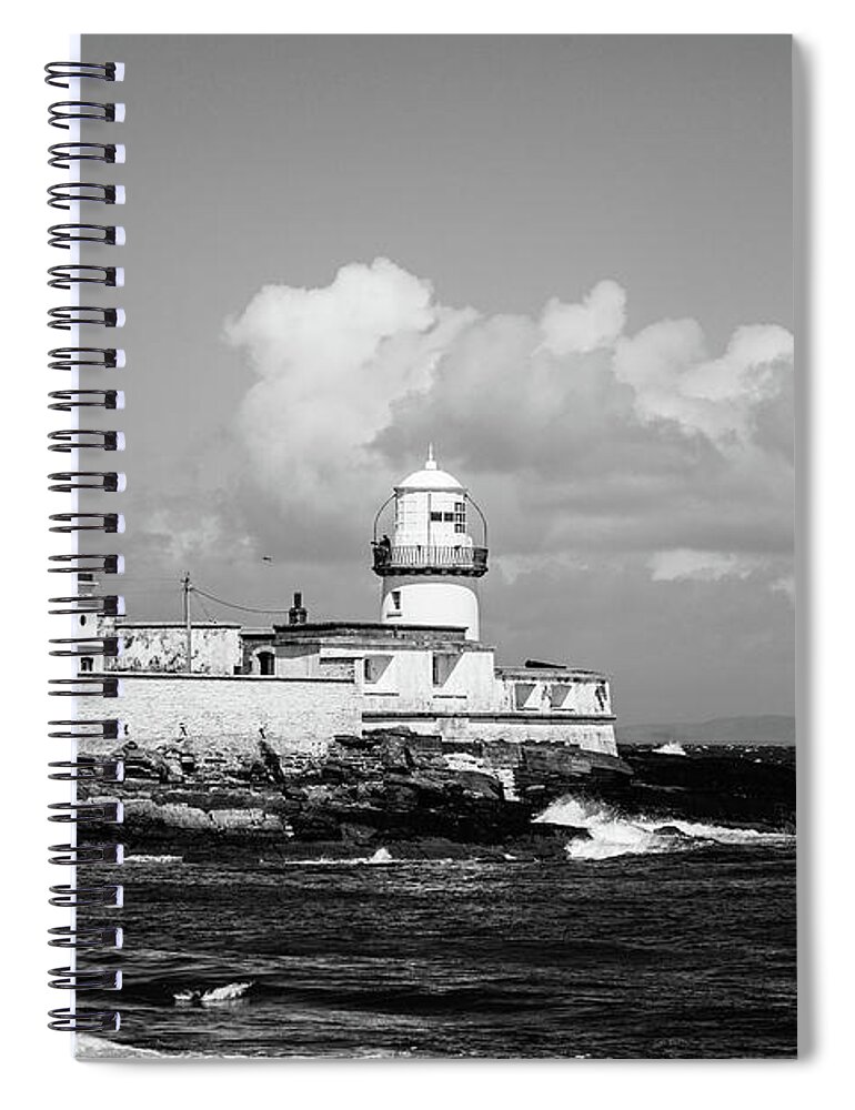 Valentia Island Lighthouse Spiral Notebook featuring the photograph Valentia Island Lighthouse on Cromwell Point - BW by Scott Pellegrin