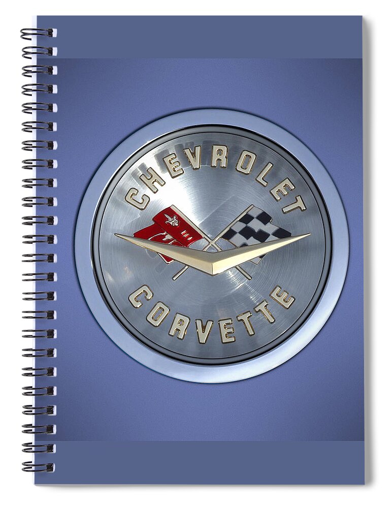 Chevrolet Corvette Spiral Notebook featuring the photograph 60 Chevy Corvette Emblem by Mike McGlothlen