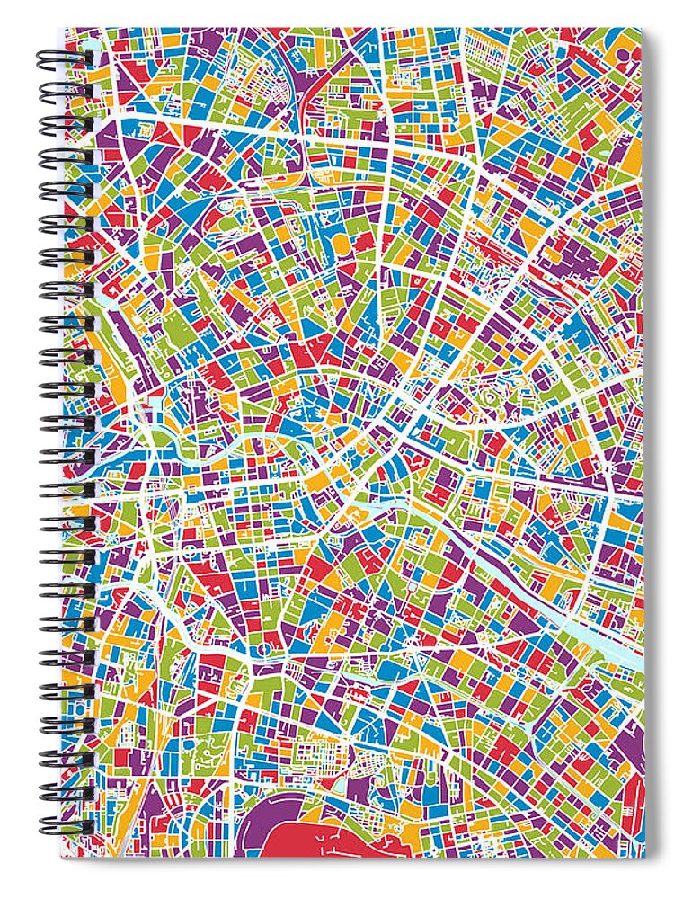 Berlin Spiral Notebook featuring the digital art Berlin Germany City Map #7 by Michael Tompsett