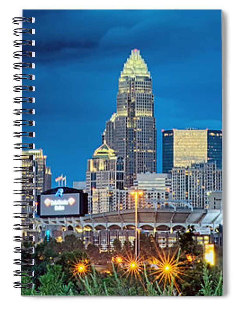 Charlotte Spiral Notebook featuring the photograph Charlotte City Skyline In The Evening #7 by Alex Grichenko