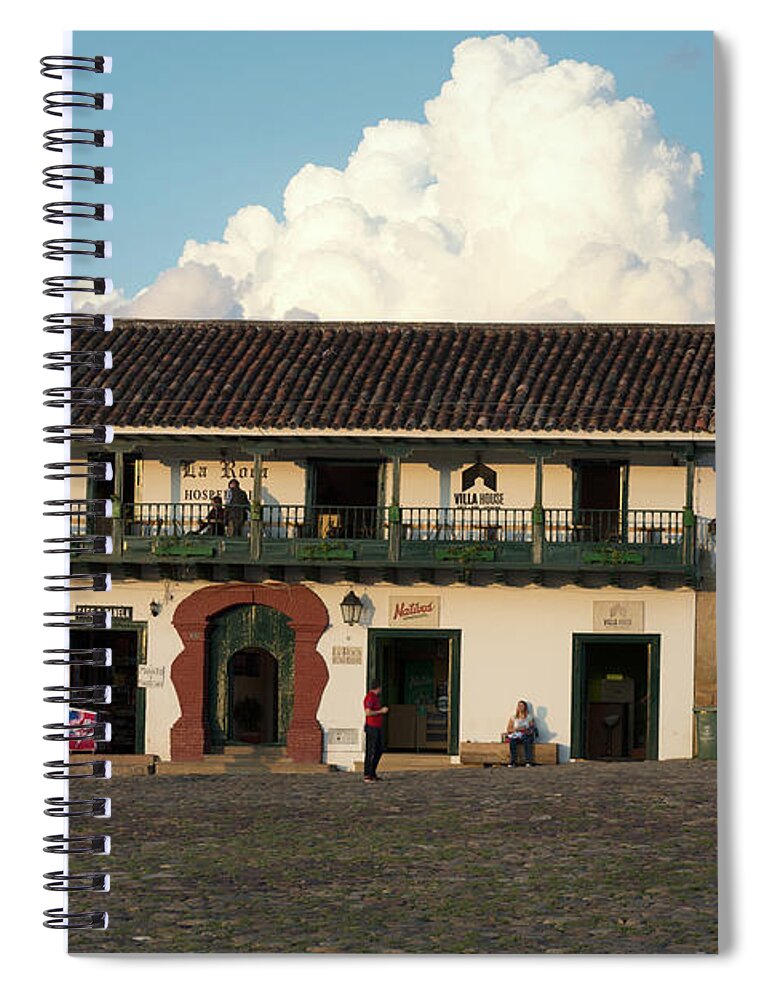 Cobblestones Spiral Notebook featuring the digital art Colombia Villa de Leyva Plaza Meyor #7 by Carol Ailles