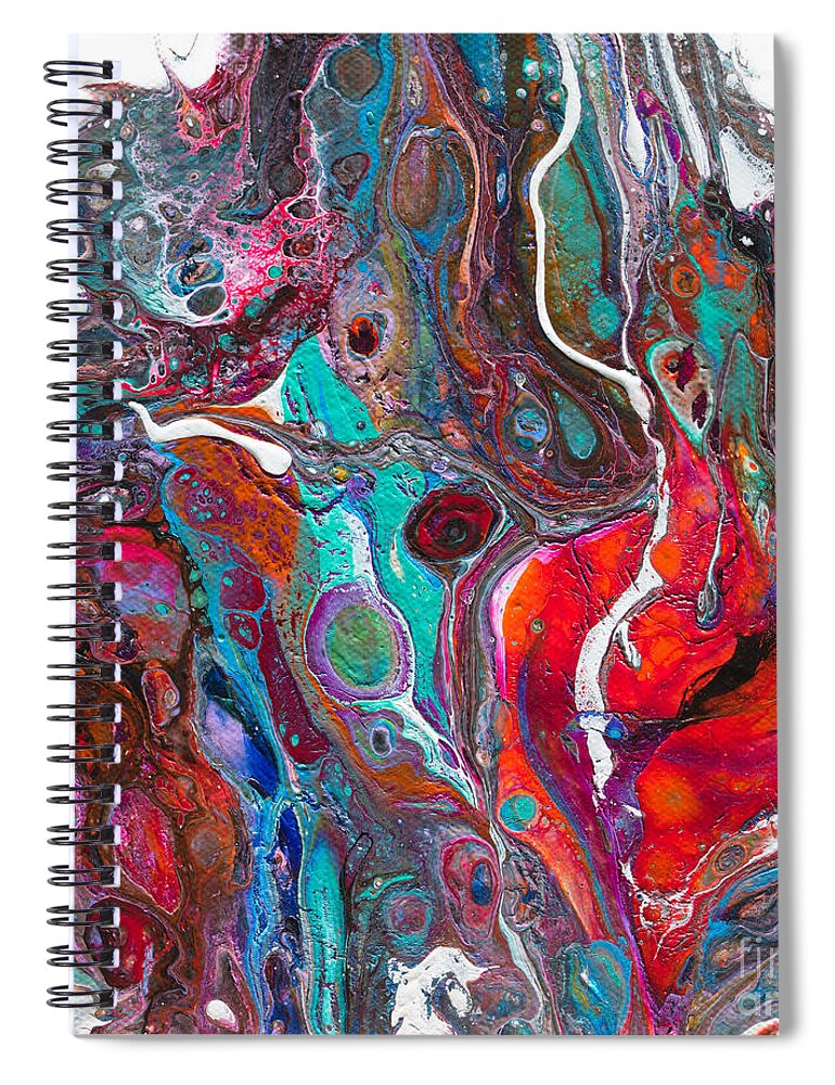 Bright Cheerful Original Fun Fluid Art Abstract Canvas Spiral Notebook featuring the painting #727 #727 by Priscilla Batzell Expressionist Art Studio Gallery