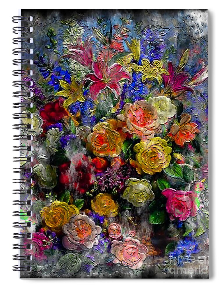 Abstract Spiral Notebook featuring the painting 7a Abstract Floral Painting Digital Expressionism by Ricardos Creations