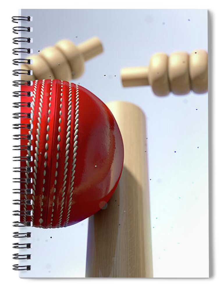Action Spiral Notebook featuring the digital art Cricket Ball Hitting Wickets #8 by Allan Swart