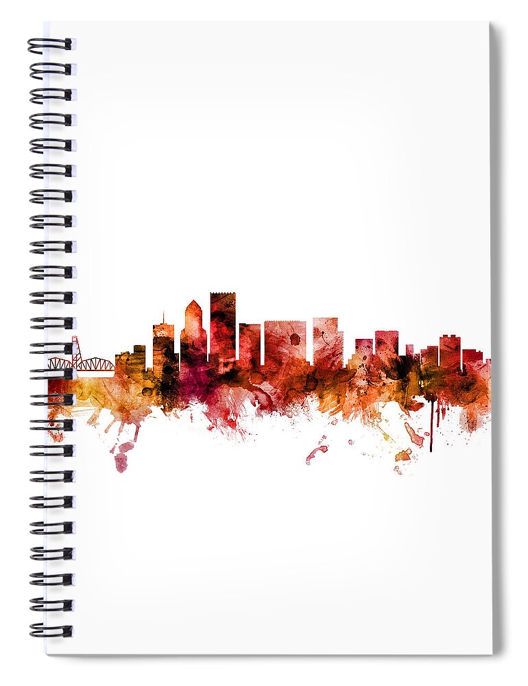 Portland Spiral Notebook featuring the digital art Portland Oregon Skyline #8 by Michael Tompsett