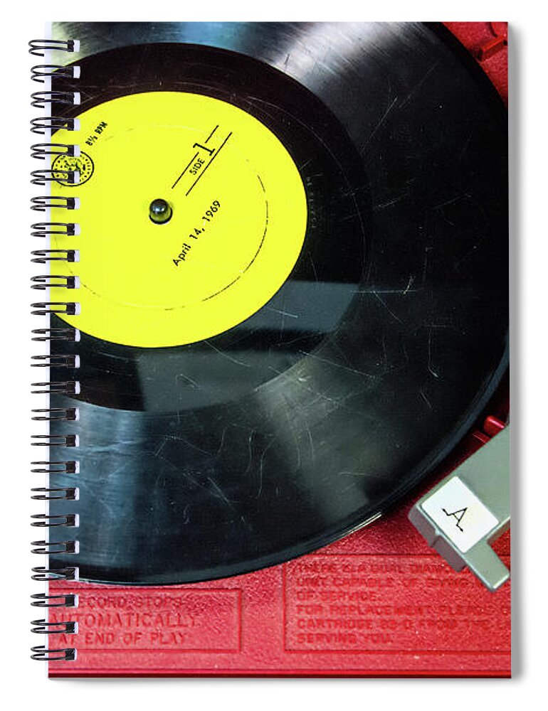 Record Player Spiral Notebook featuring the photograph 8 RPM Record Player by Gary Slawsky