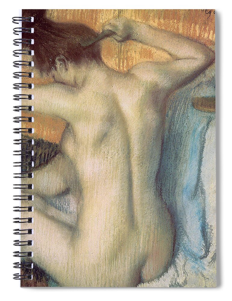 Nude Spiral Notebook featuring the painting Woman combing her hair by Edgar Degas