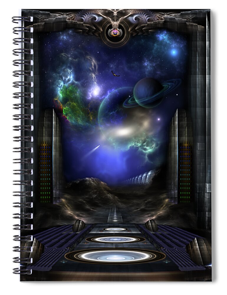 89-123-a9p2 Spiral Notebook featuring the digital art 89-123-A9p2 Arsairian 7 Reporting Fractal Composition by Rolando Burbon