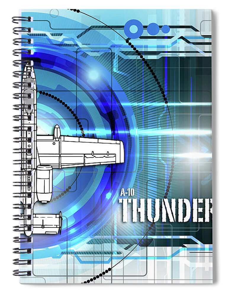A-10 Spiral Notebook featuring the digital art A-10 Thunderbolt II Blueprint by Airpower Art
