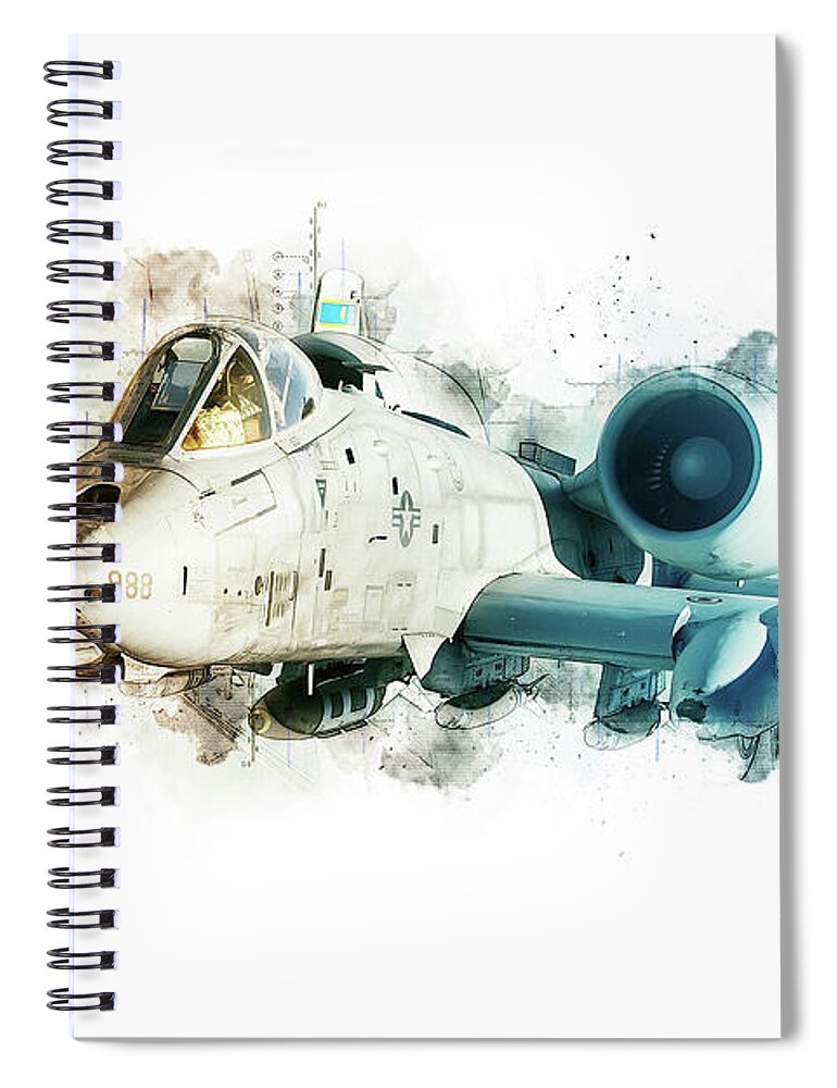 A-10 Spiral Notebook featuring the digital art A-10 Thunderbolt Tech by Airpower Art
