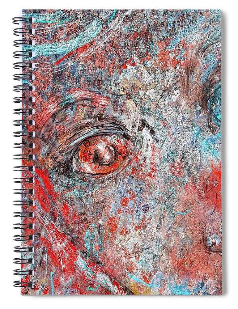 Scarred Spiral Notebook featuring the digital art A bare and broken rocky face by Debra Baldwin